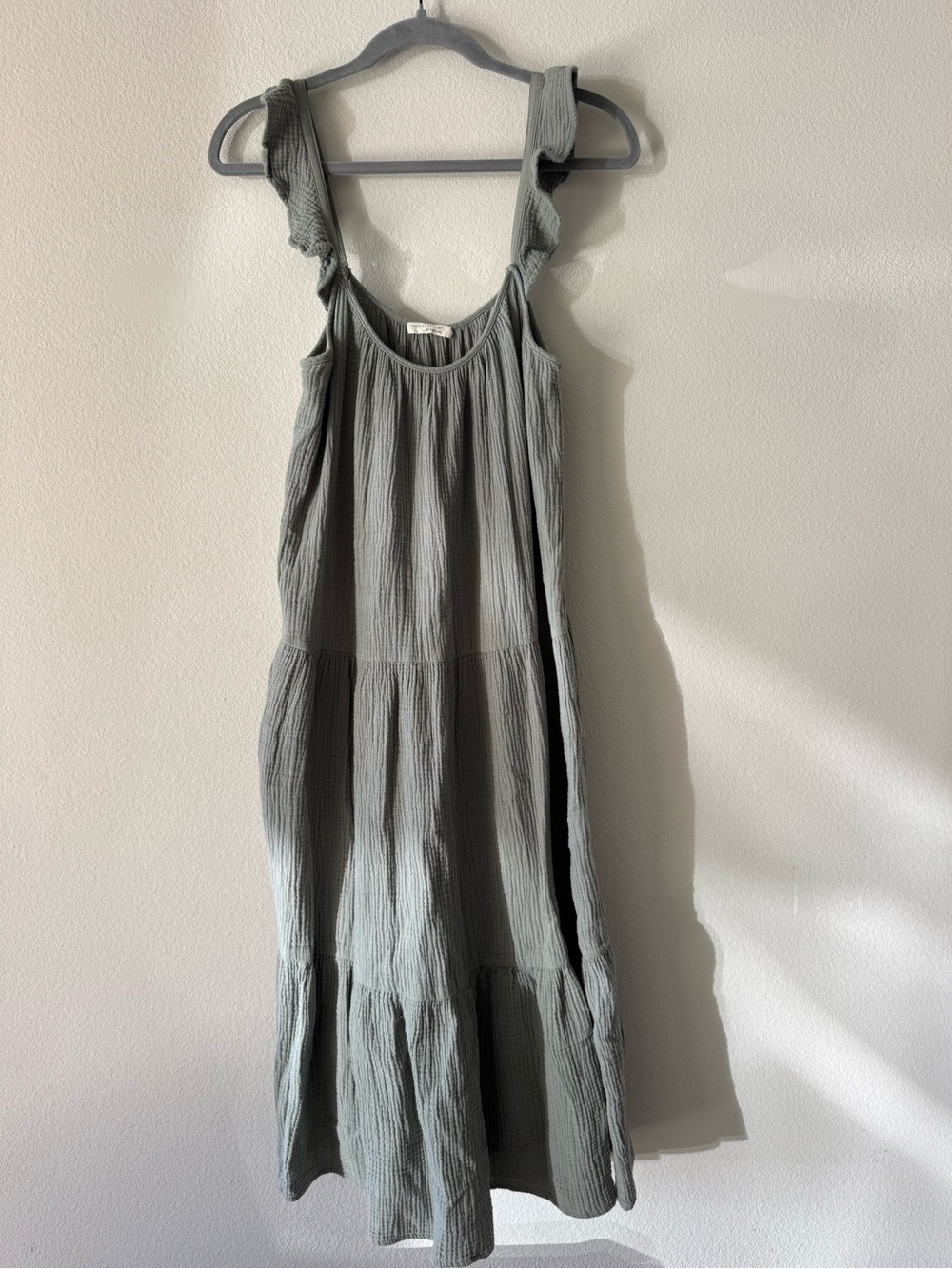 Light Sage Green Tiered Cotton maxi Dress